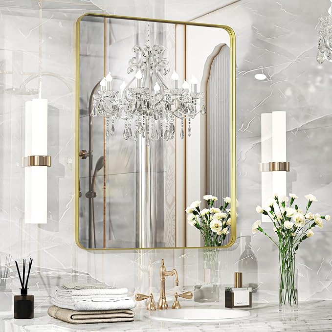 Fun Memories Gold Bathroom Mirror 23x32 Inch Bathroom Vanity, Metal Black Frame by FunMemories