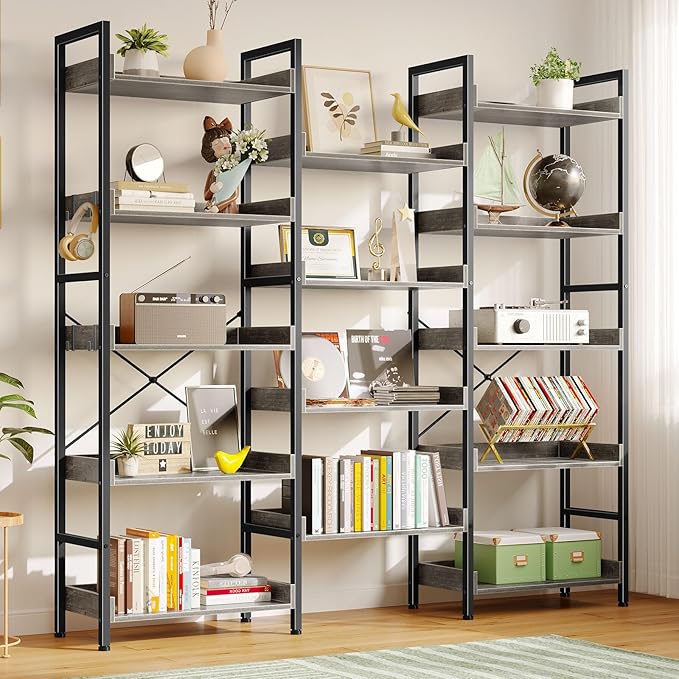 Rolanstar Bookshelf 5 Tiers, Triple Bookcase - Image 2