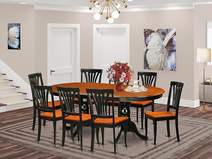 East West Furniture PLAV9-BCH-W 9 Piece Dining Set Includes an Oval Dining Room - Image 2