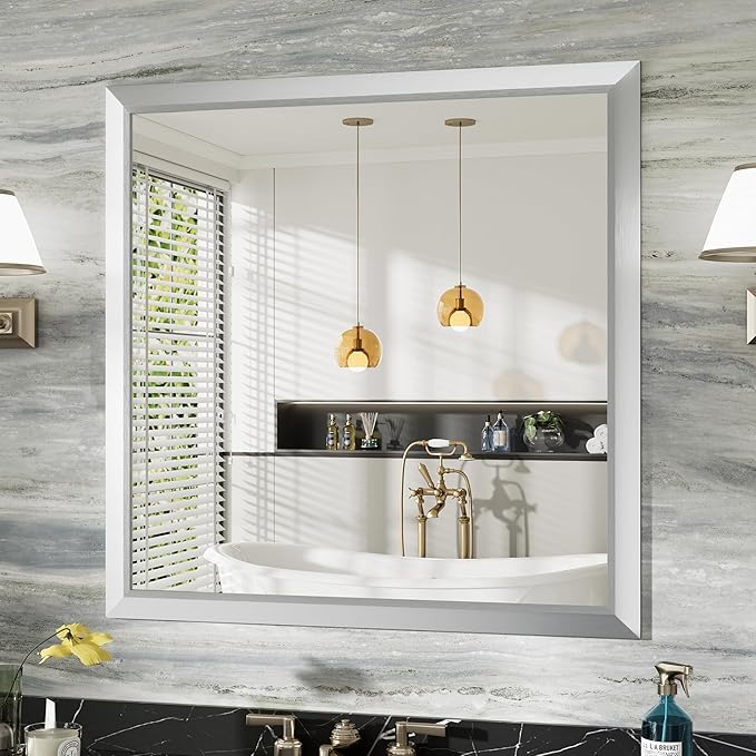 36x36 Inch Silver Bathroom Mirror by Briivuemodernmirrors