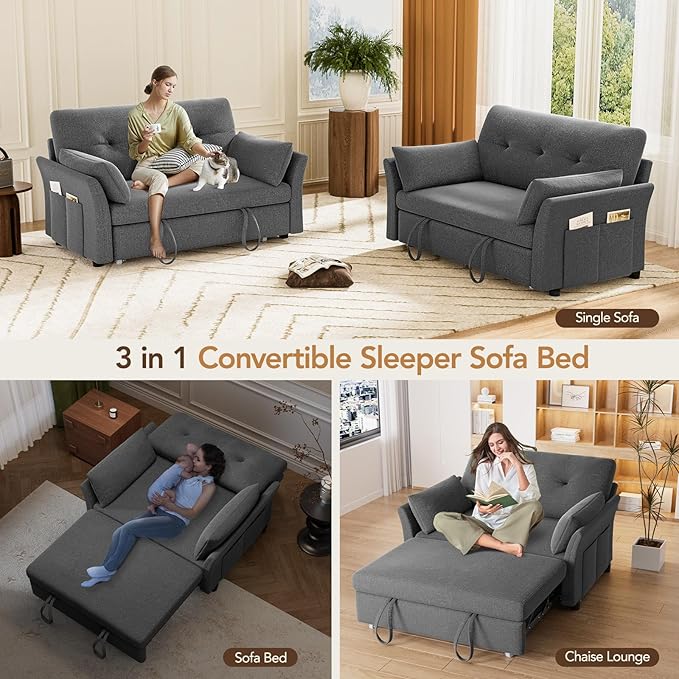 Vipbear 3-in-1 Chenille Convertible Sofa Bed, Pull Out Sleeper Sofa - Image 6