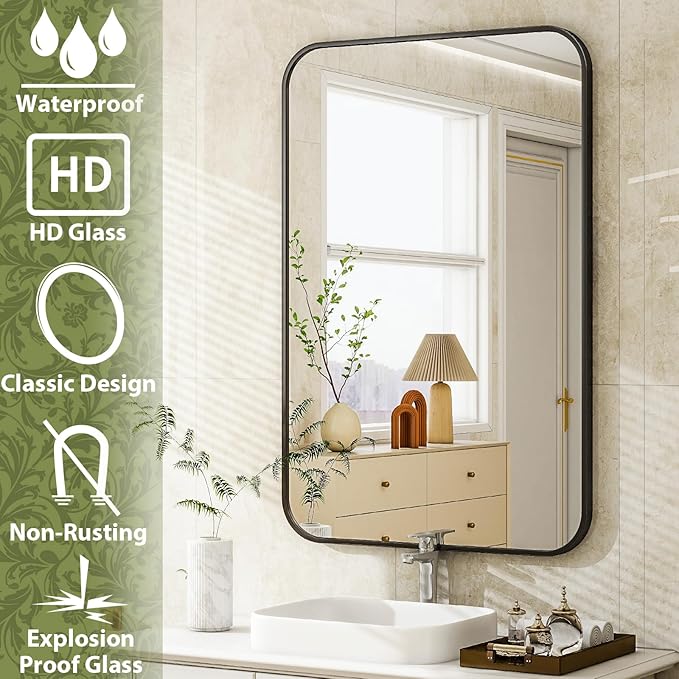 26 x 38 Inch Bathroom Mirror, Rounded Rectangular Vanity Mirror - Image 7