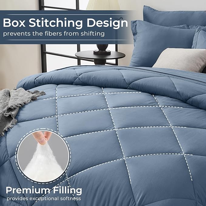 HEVUMYI Dusty Blue Full Comforter Set - Image 4