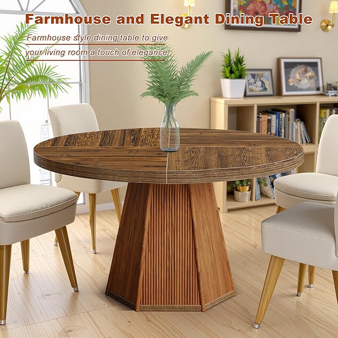 Round Dining Table for 4, 47 Inch Dinner Table Square Farmhouse Kitchen Tables - Image 5