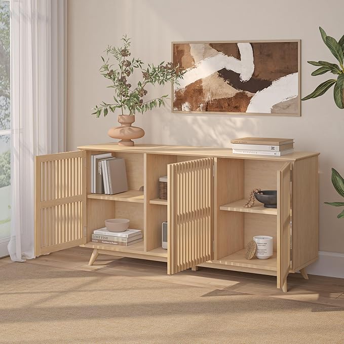 Plank+Beam Mid-Century Modern Wood TV Stand, Three Door Solid Wood - Image 8