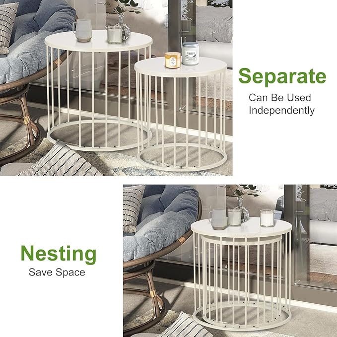 SUNNYPARK Outdoor Side Table Set of 2, Metal Circle Accent End Tables - Image 6