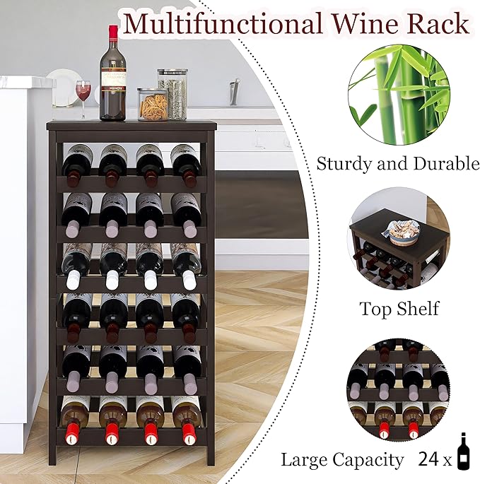 24 Bottle Wine Rack Freestanding Floor, 6 Tier Wine Display Storage Shelves - Image 2