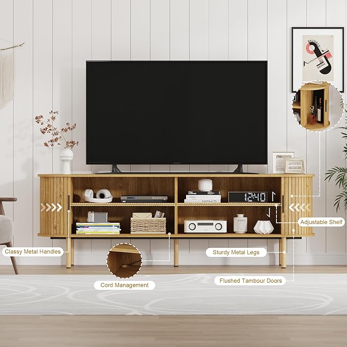 GarveeHome 70.1" TV Stand, Modern TV Console Table - Image 4