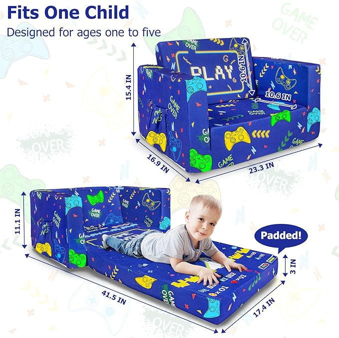 Kids Couch, 2-in-1 Kid Fold Out Couch, Convertible Kids Sofa to Lounger - Image 3