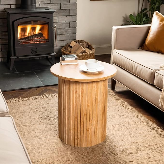 Handcrafted Round Fluted Pedestal End Table by Unknown