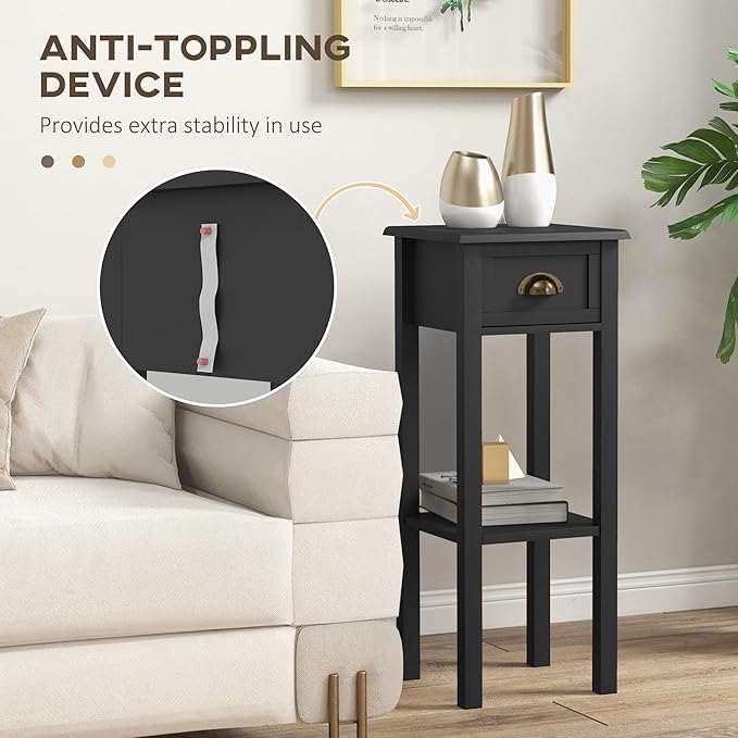 HOMCOM 2-Tier Side Table with Drawer, Narrow End Table with Bottom Shelf - Image 6