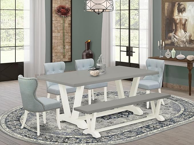 East West Furniture V097SI215-6 6 Piece Dining Room Table Set Contains a - Image 2