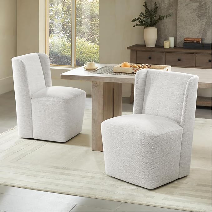 Dining Chairs with Casters No Assembly Upholstered Wingback Single Sofa Armless - Image 2