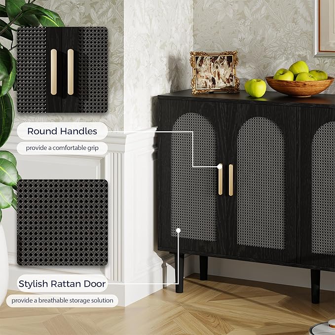 Rattan Cabinet, Mid-Century Modern Buffet Cabinet - Image 3