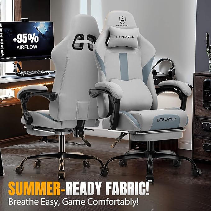 GTRACING Gaming Chair with Foot Rest & Pocket Spring Cushion, Breathable Fabric - Image 3