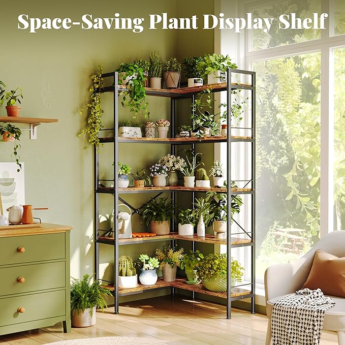 Huuger 5 Tier Bookshelf, L Shaped Corner Bookshelf - Image 3