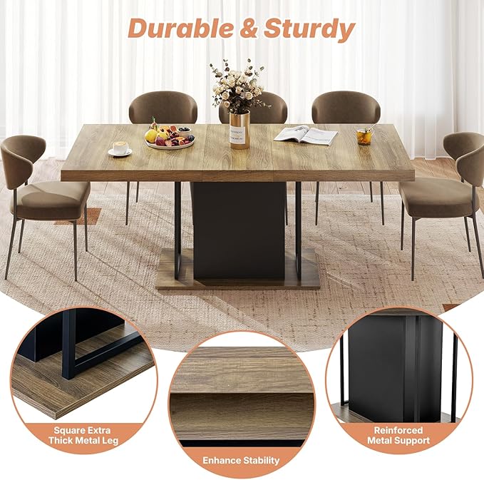 63"-78.7" Expandable Dining Tables, 6-10 Farmhouse Kitchen Table, Extendable - Image 7