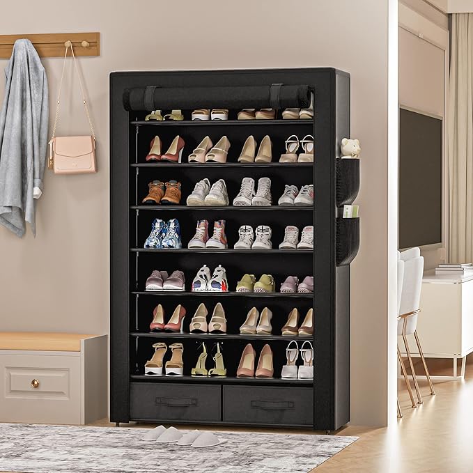 Tall Shoe Rack Dustproof Cabinet Large Capacity 8 Tier Shoe Organizer, 32-40 - Image 7