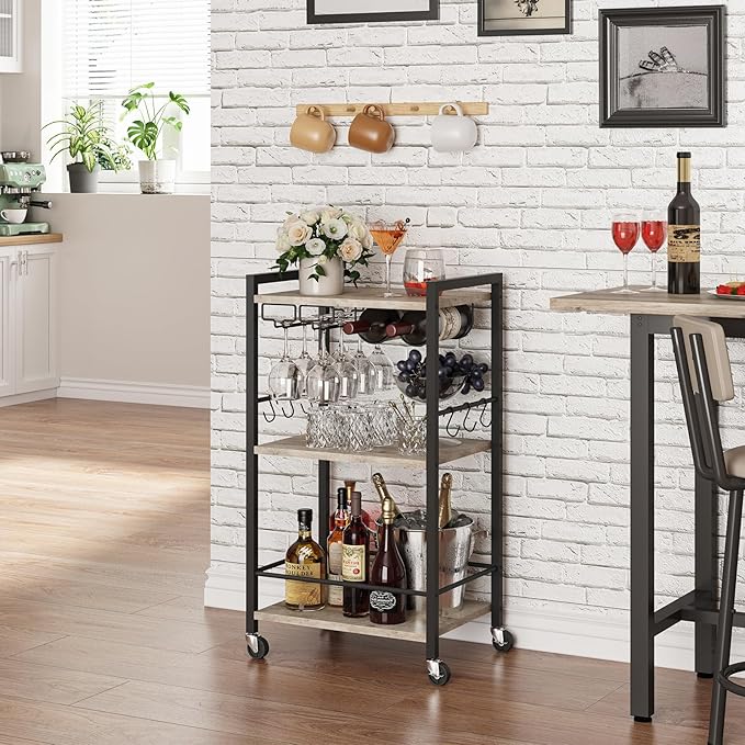 TUTOTAK Bar Cart, Home Bar Serving Cart, Small Wine Cart - Image 3
