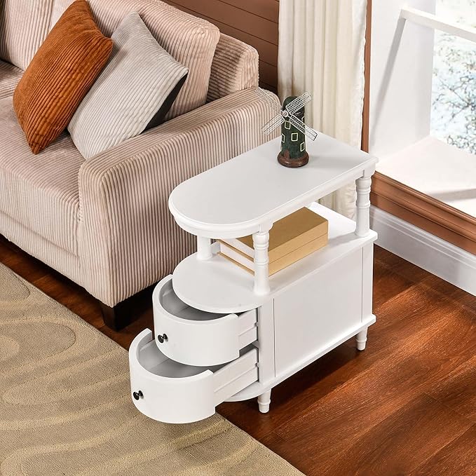 2 Set of Wood End Table with 2 Drawers and Storage Shelf, Narrow Sofa Side Table - Image 3
