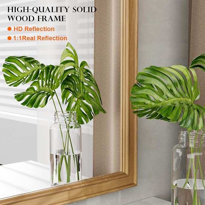 WallBeyond Wood Bathroom Mirror 20" x 30" Wooden Arched Wall Mirror Farmhouse - Image 5