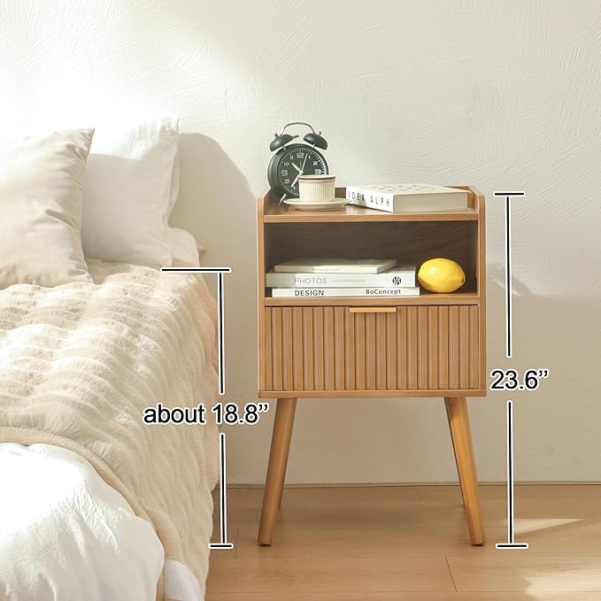 AWASEN Fluted Nightstand, Mid Century Modern Bedside Table - Image 3