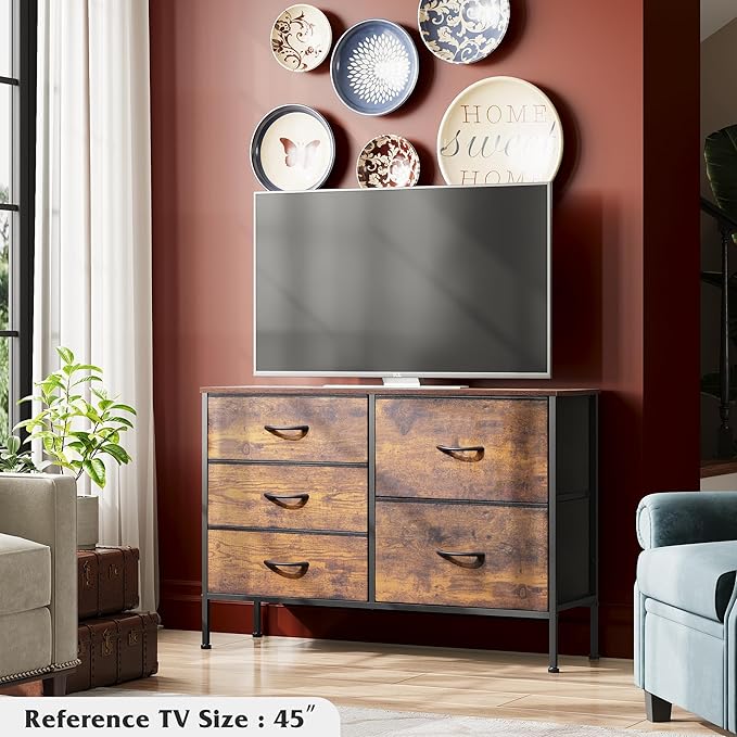 WLIVE Dresser for Bedroom with 5 Drawers, Wide Chest of Drawers for Bedroom - Image 2