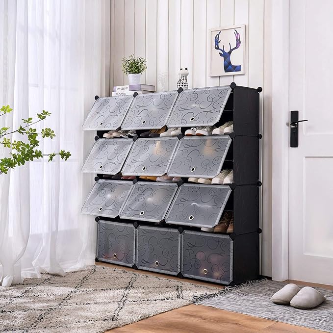 Portable Shoe Rack Organizer, 48-Pair Tower Shelf Storage Cabinets, Plastic - Image 3