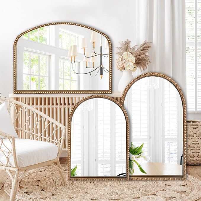 Traditional Wall Mirror Vintage Gold, Arched Vertical Mirrors - Image 8