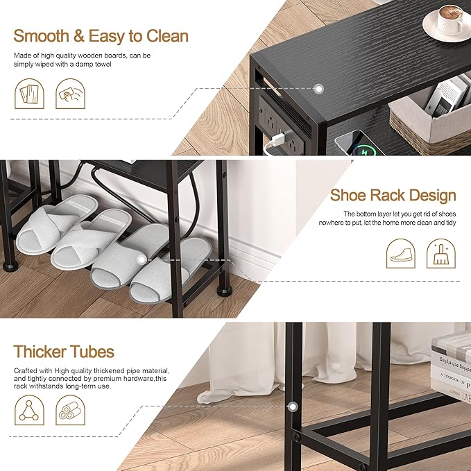 Small Narrow Side Table with Charging Station, Skinny End Table - Image 8