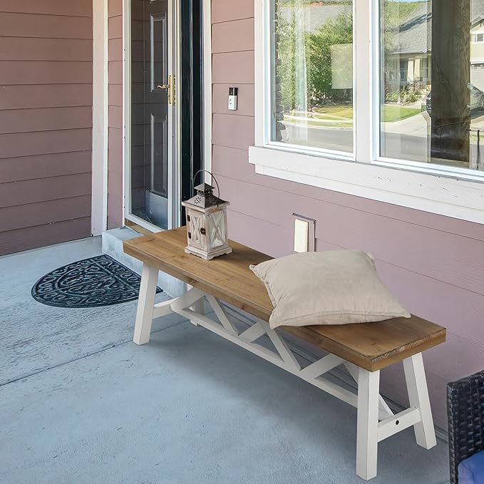 Wnutrees 54" Farmhouse Wood Bench, Rustic Solid Wood Entryway Bench Seat - Image 3