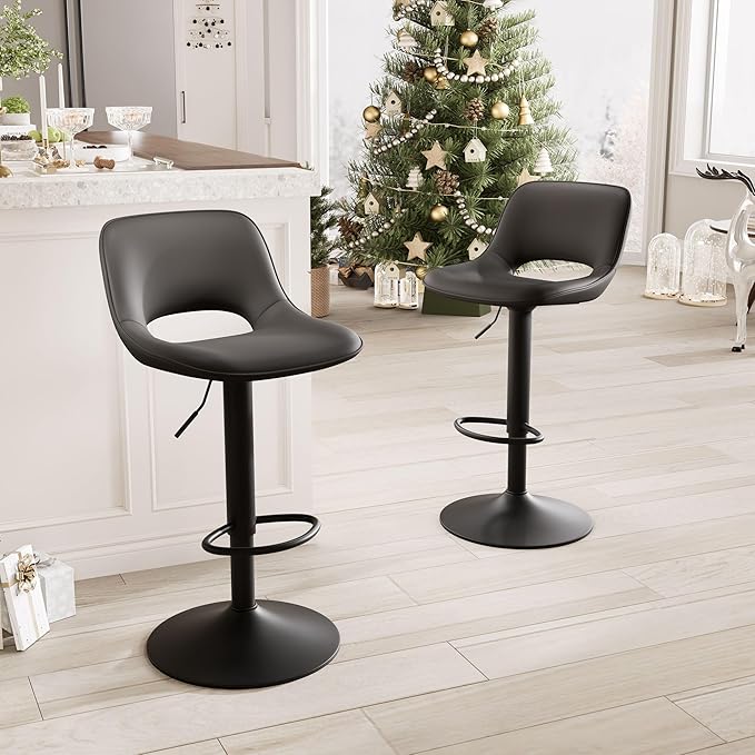 YOUNIKE Black Bar Stools Set of 2 Compact Modern Swivel Barstools, Adjustable - Image 5