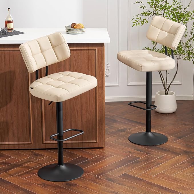Furniliving Upholstered Bar Stools Set of 4, Faux Leather Swivel Bar Stools - Image 3