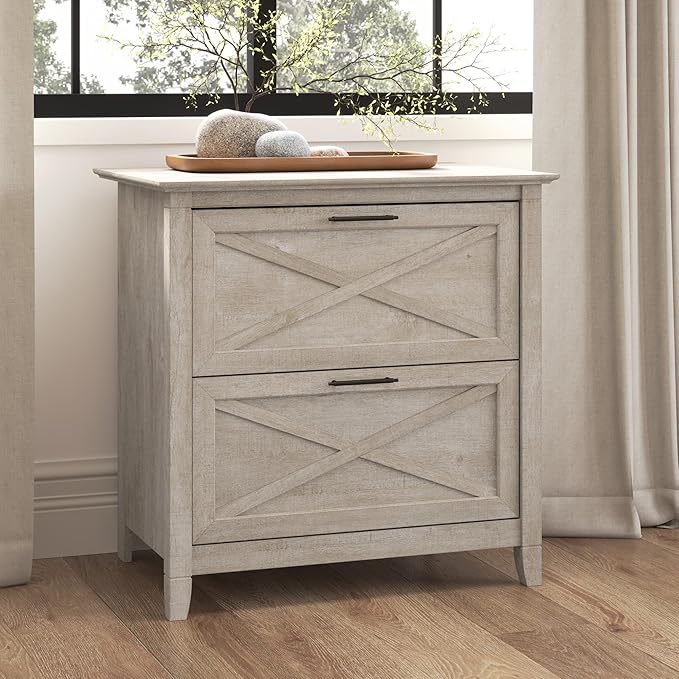 Bush Furniture Key West 2 Drawer Lateral File Cabinet in Washed Gray | Document - Image 2