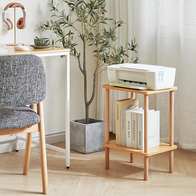 IBUYKE 2-Tier Side Table, Solid Wood Tall End Table - Image 4