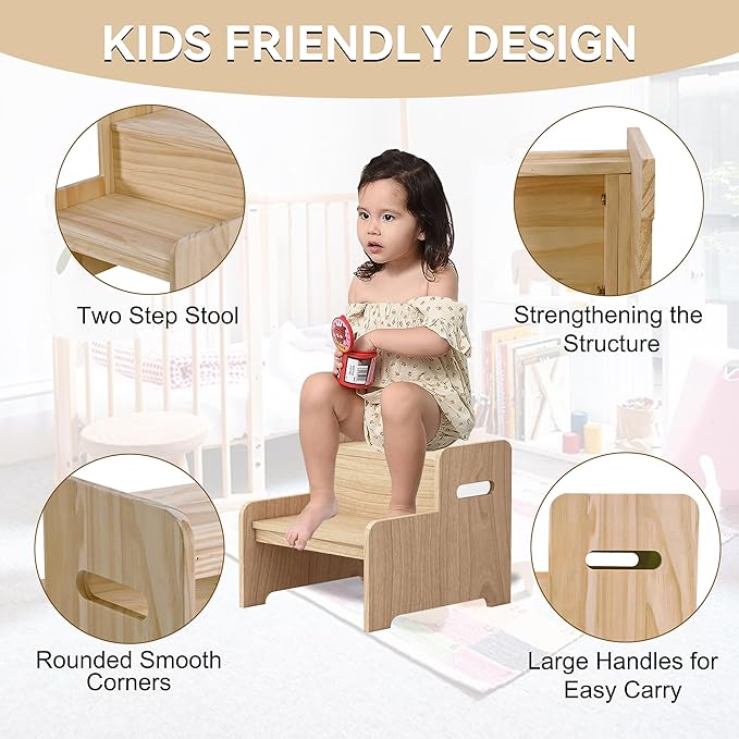 Wood Step Stools for Kids, Child Two Step Stool of DIY Shape, Toddler Step - Image 2