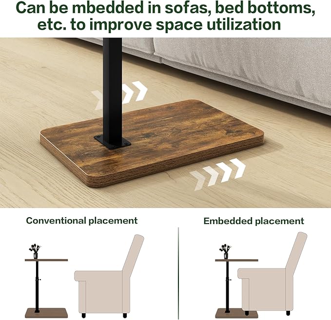 IBUYKE C Shaped Side Table, 360° Swivel Height Adjustable End Table - Image 5