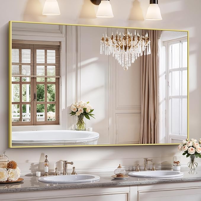 YIROMAN Bathroom Mirror 60"x40", Large Brushed Gold Bathroom Mirror by Unknown