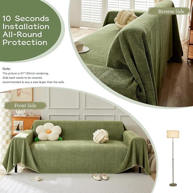 STACYPIK Matcha Green Sofa Cover Christmas Chenille Couch Covers Herringbone - Image 3