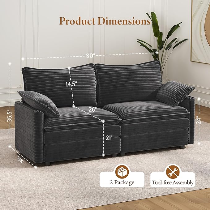 Vesgantti 74" Loveseat Sofa for Living Room, Comfy Cloud Couch Deep Seat - Image 2