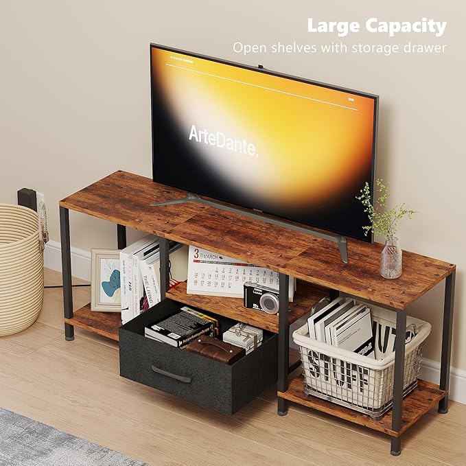 TV Stand with LED Lights, Entertainment Center with Open Shelves and Fabric - Image 5
