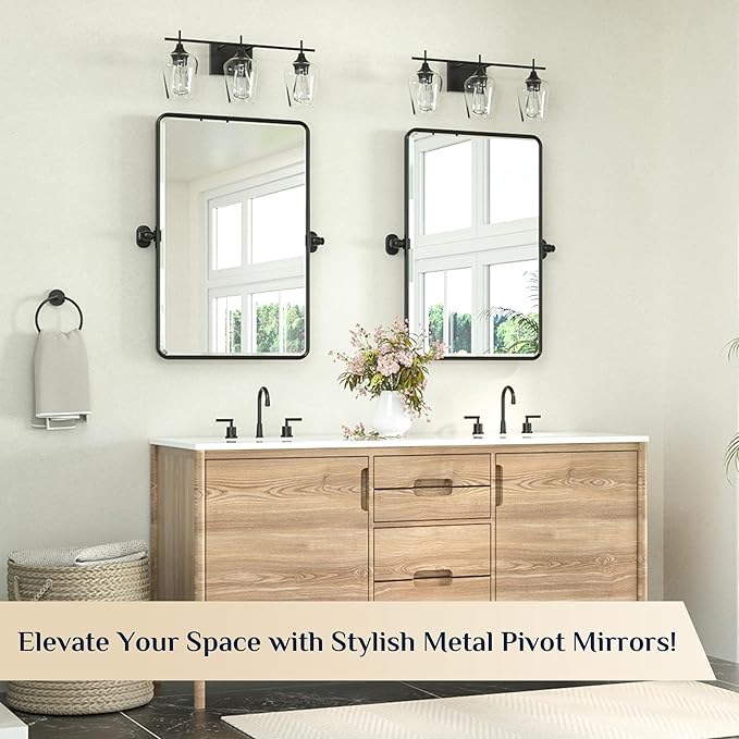 Keonjinn Black Pivot Mirror Bathrooms, 20x30 in Tilt Mirror Bathroom - Image 7