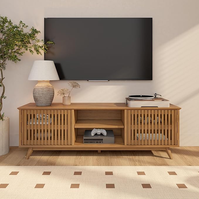 Plank+Beam Mid-Century Modern Wood TV Stand, Solid Wood Entertainment Console - Image 2