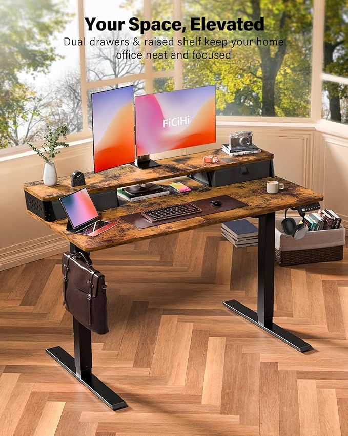 55x24 Inch Standing Desk with Double Drawers, C-Clamp Mount Compatible - Image 2