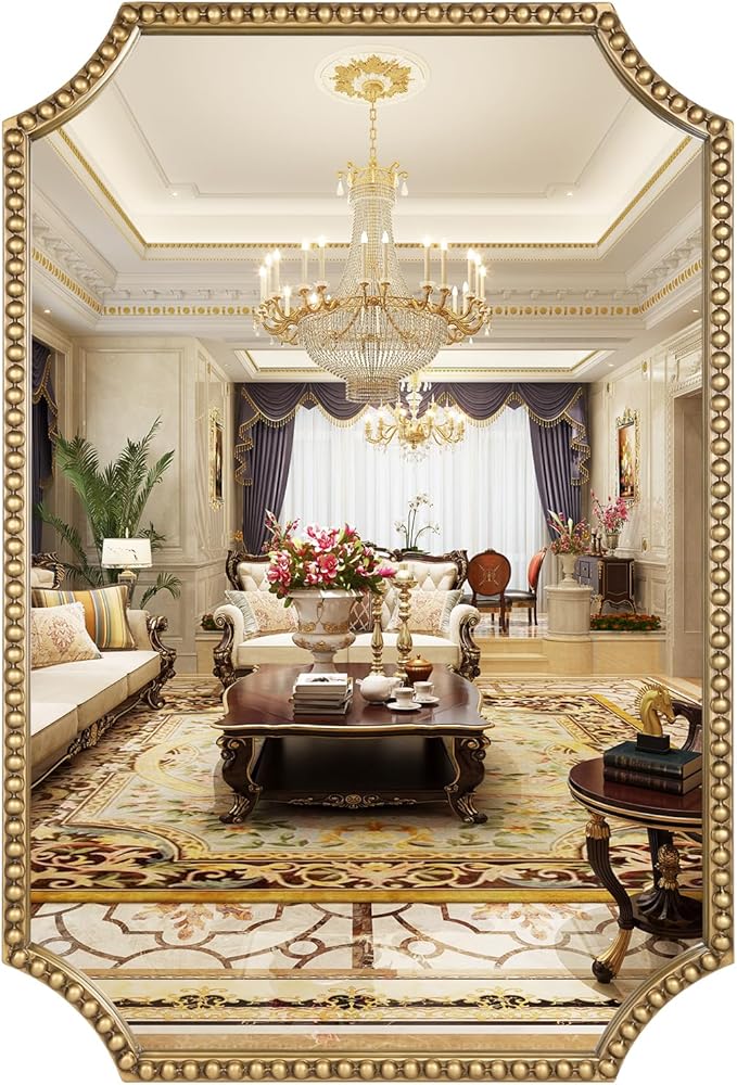 30"x40" Mirror for Wall, Full Scalloped Corners Rectangle Decorative Mirror by Fobule