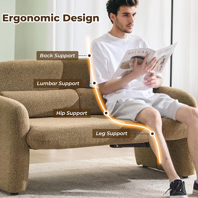 Furnimart Modern Loveseat Sofa, Comfy Upholstered Minimalist Couch, Small - Image 9