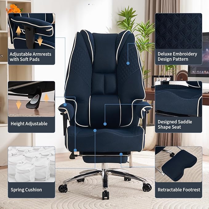 Big and Tall Office Chair 400lbs Wide Seat, Leather High Back Executive Office - Image 3