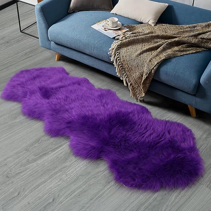duduta Purple Faux Sheepskin Runner Rugs 2x6 ft, Fluffy Shag Bedroom Rug Fur by Duduta