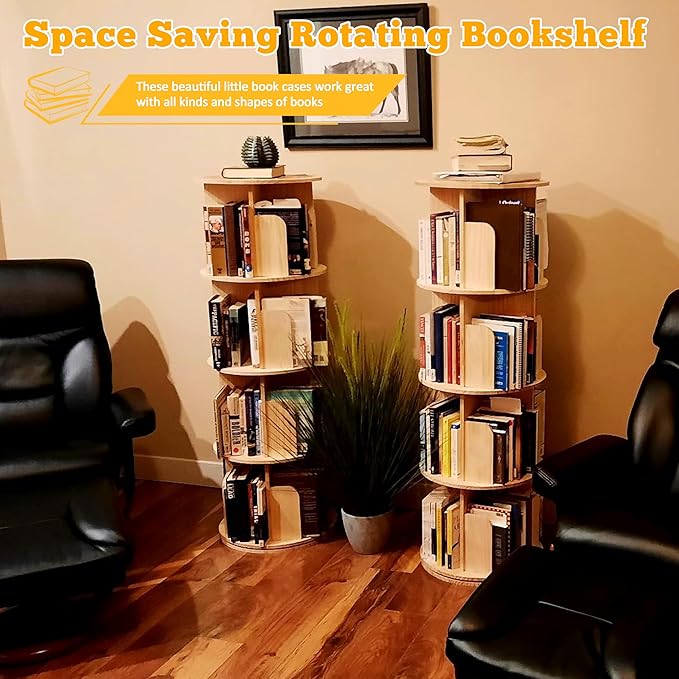 Rotating Bookshelf Kids, 360 Display 4 Tier Spinning Bookshelf Tower Stackable - Image 8