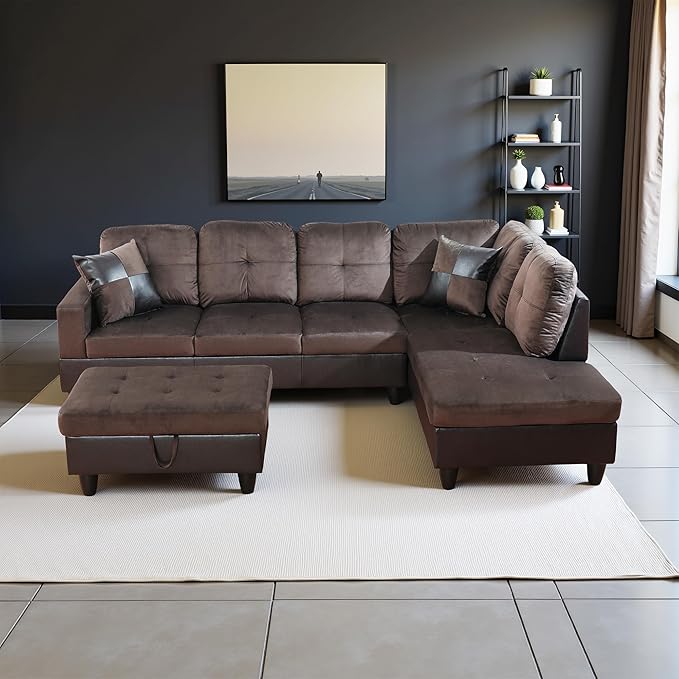 Couches for Living Room Comfy Flannel Fabric 3 Pieces Sectional Sofa - Image 4